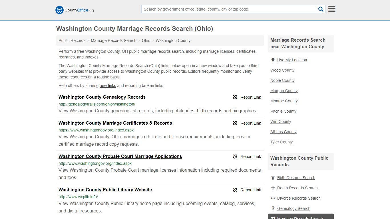 Washington County Marriage Records Search (Ohio) - County Office